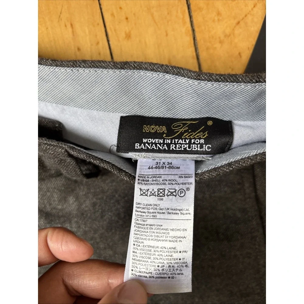 Banana Republic Emerson Pants Mens 31x34 Gray Straight Fit Nova Fides Wool Blend
